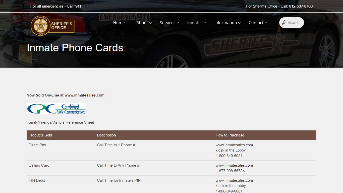 Inmate Phone Cards – Dearborn County Sheriff's Office